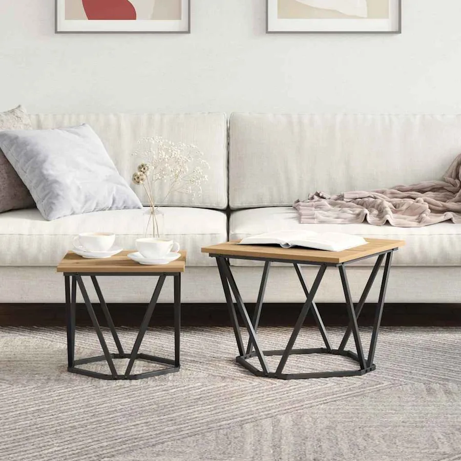 Ensemble de tables d'appoint 2 pcs Chêne artisanal - 4