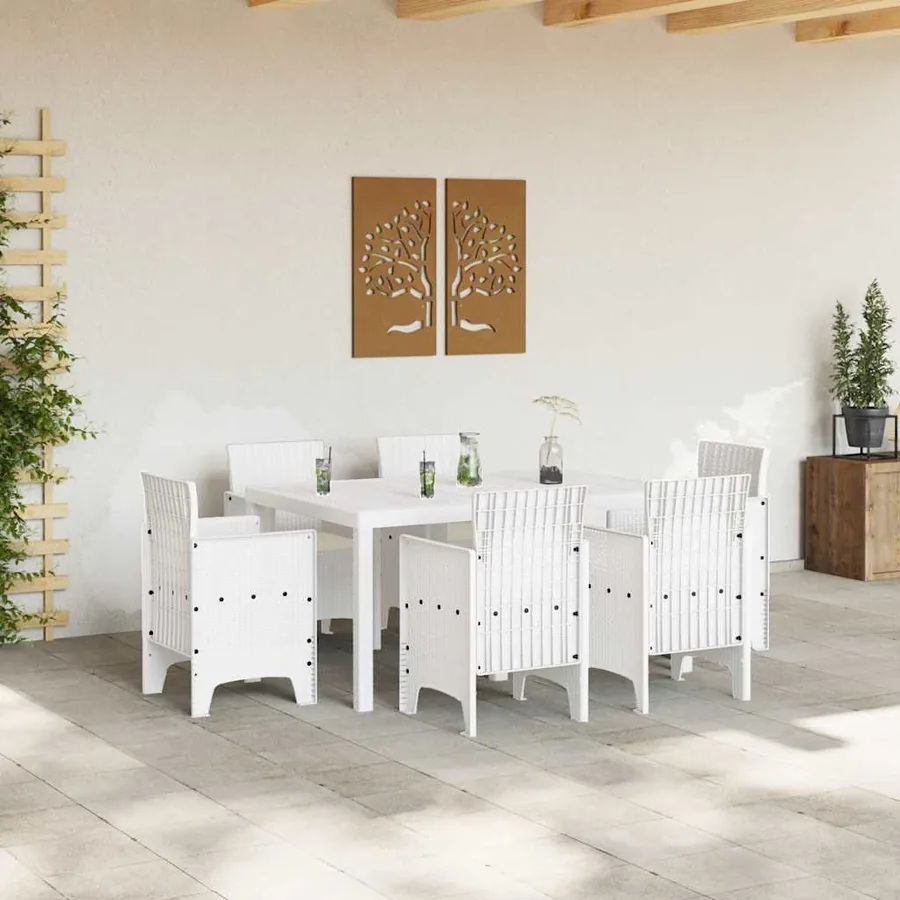 Ensemble de salle à manger pour jardin 7 pcs Blanc Rattan Polt - 3