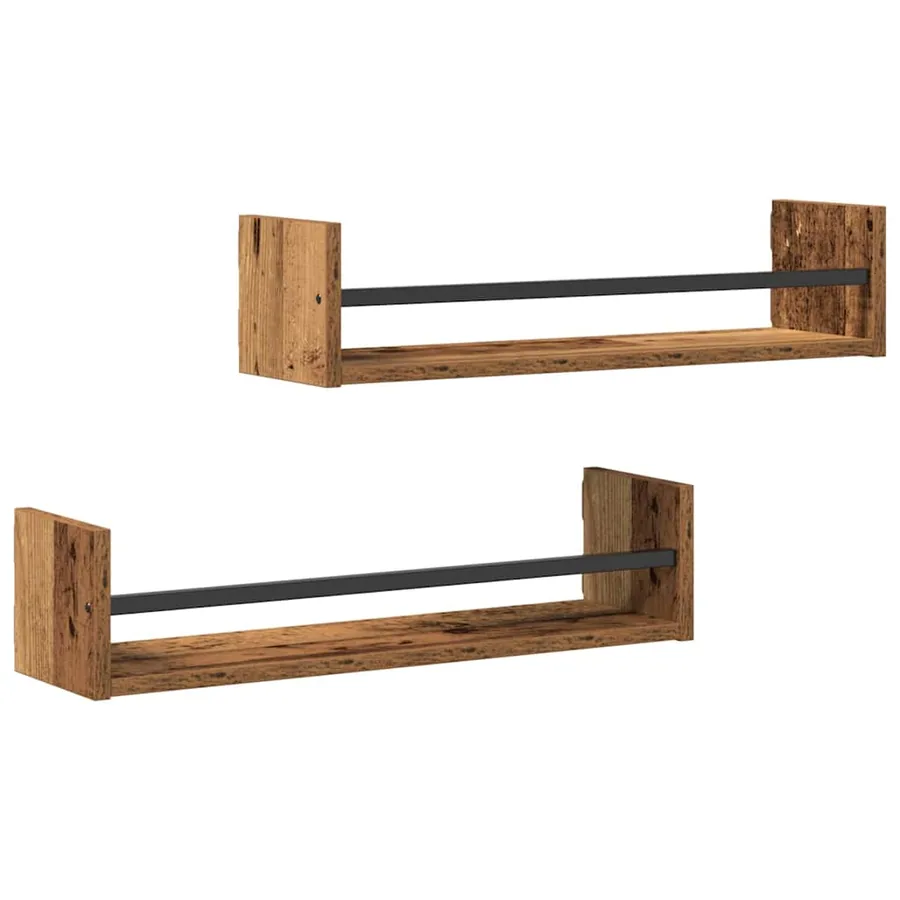 Étagère Murale Montage mural 2 pcs Bois ancien 60 x 16 x 14 cm - 2