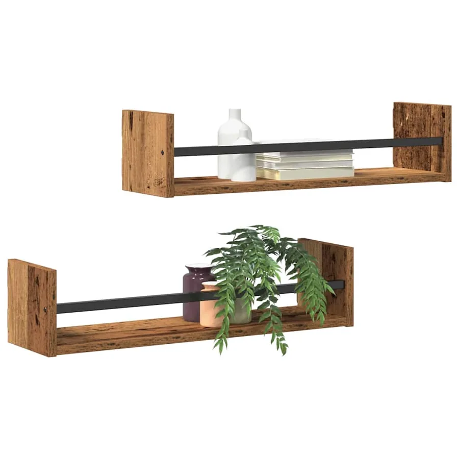 Étagère Murale Montage mural 2 pcs Bois ancien 60 x 16 x 14 cm - 3