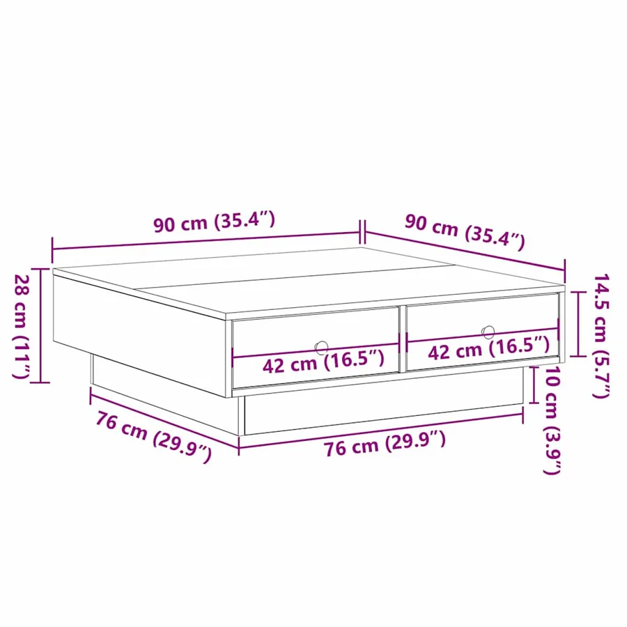 Table basse Chêne noir 90 x 90 x 28 cm Bois d'ingénierie - 13