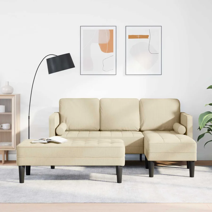 Ensemble de Canapés avec coussin 2 pcs Crème Polyester
