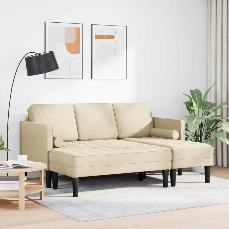 Ensemble de Canapés avec coussin 2 pcs Crème Polyester - 3