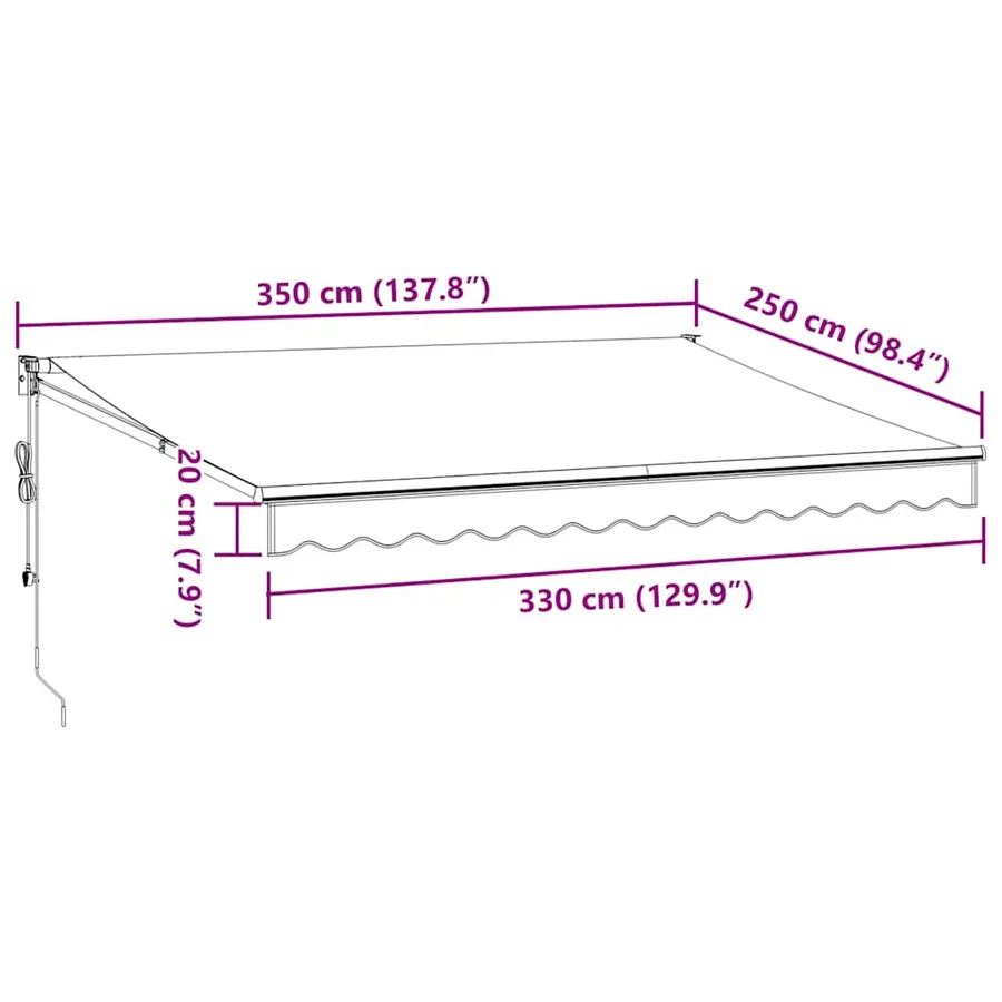 Auvent rétractable anthracite et blanc 3,5x2,5m tissu/aluminium - 10