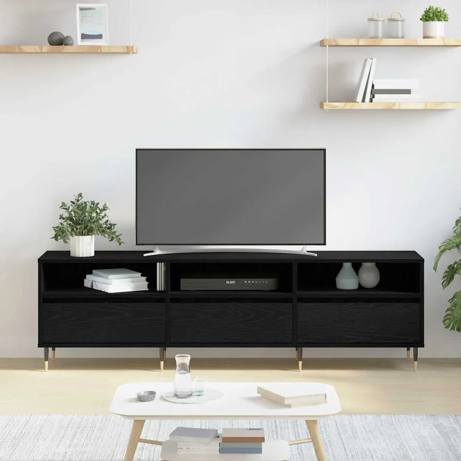 Meuble TV Chêne noir 150 x 30 x 45 cm Bois d'ingénierie - 4