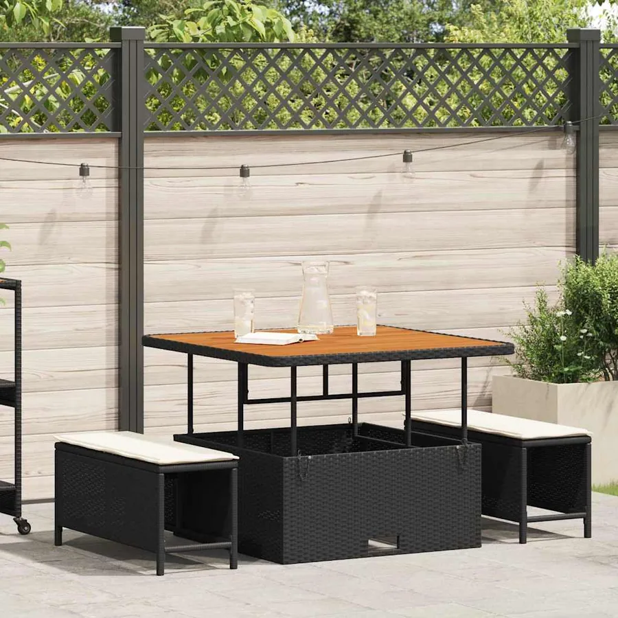 Ensemble de salle à manger pour jardin Noir polyrotin