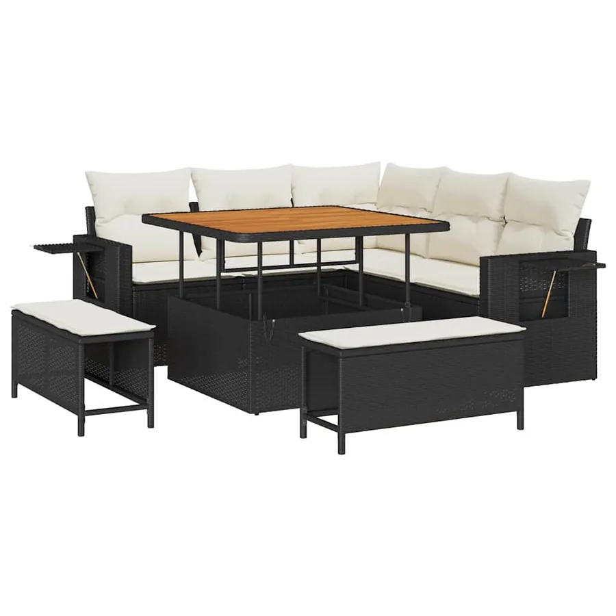 Ensemble de canapé de jardin 9 pcs Noir et Crème polyrotin - 2