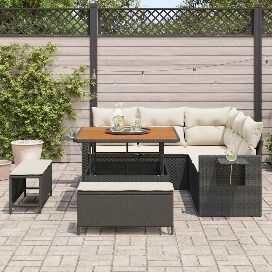 Ensemble de canapé de jardin 9 pcs Noir et Crème polyrotin - 3