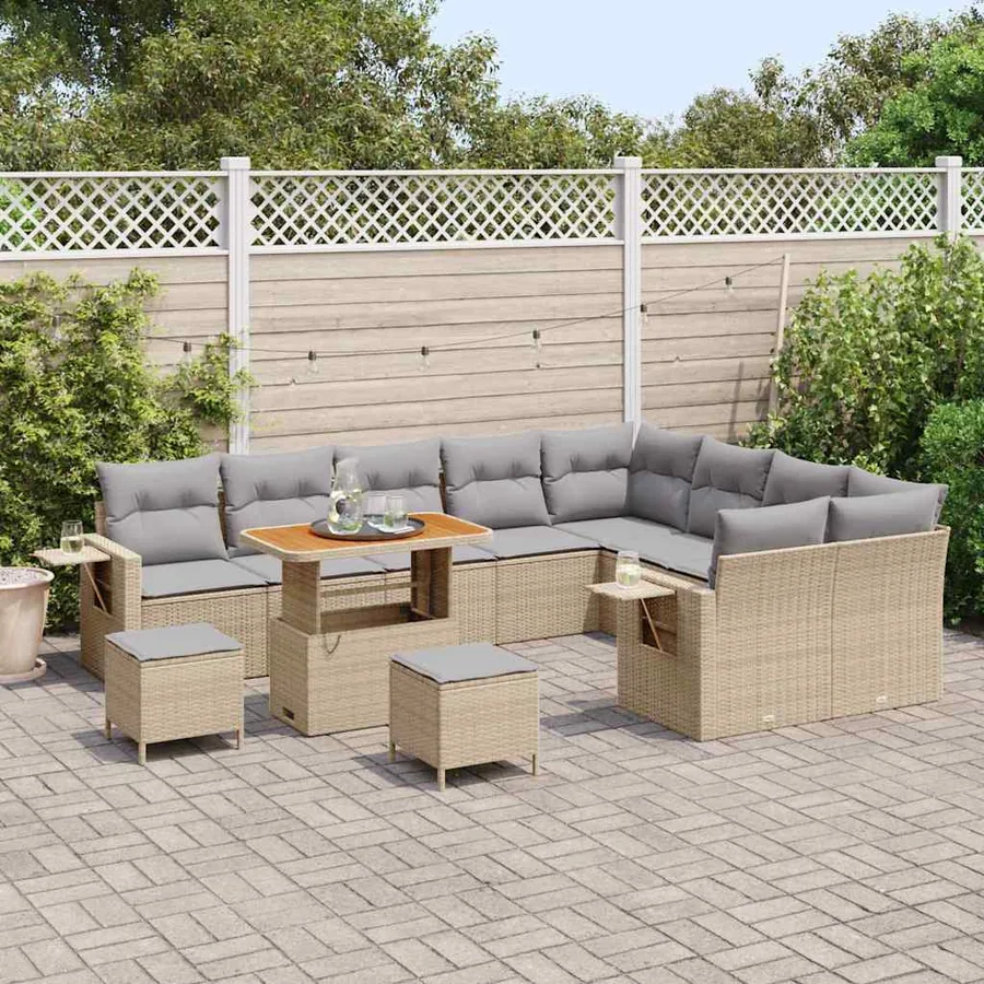 Ensemble de canapé de jardin 12 pcs Beige et Gris clair - 3