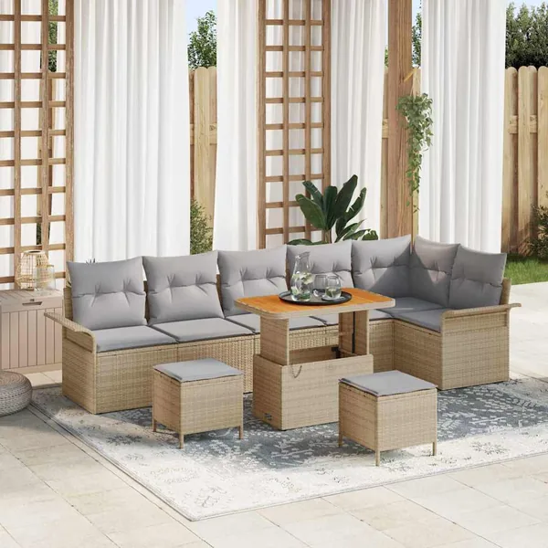 Ensemble de canapé de jardin 9 pcs Beige et Gris clair