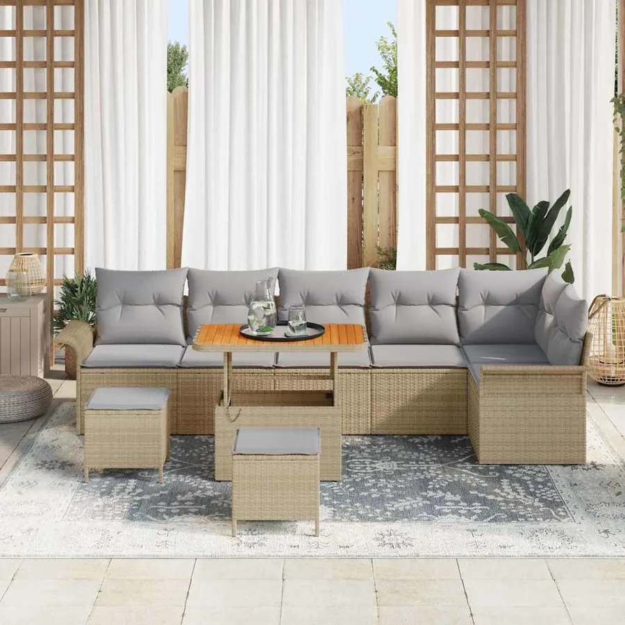 Ensemble de canapé de jardin 9 pcs Beige et Gris clair - 3