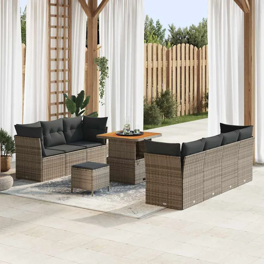 Ensemble de canapé de jardin 10 pcs Gris polyrotin