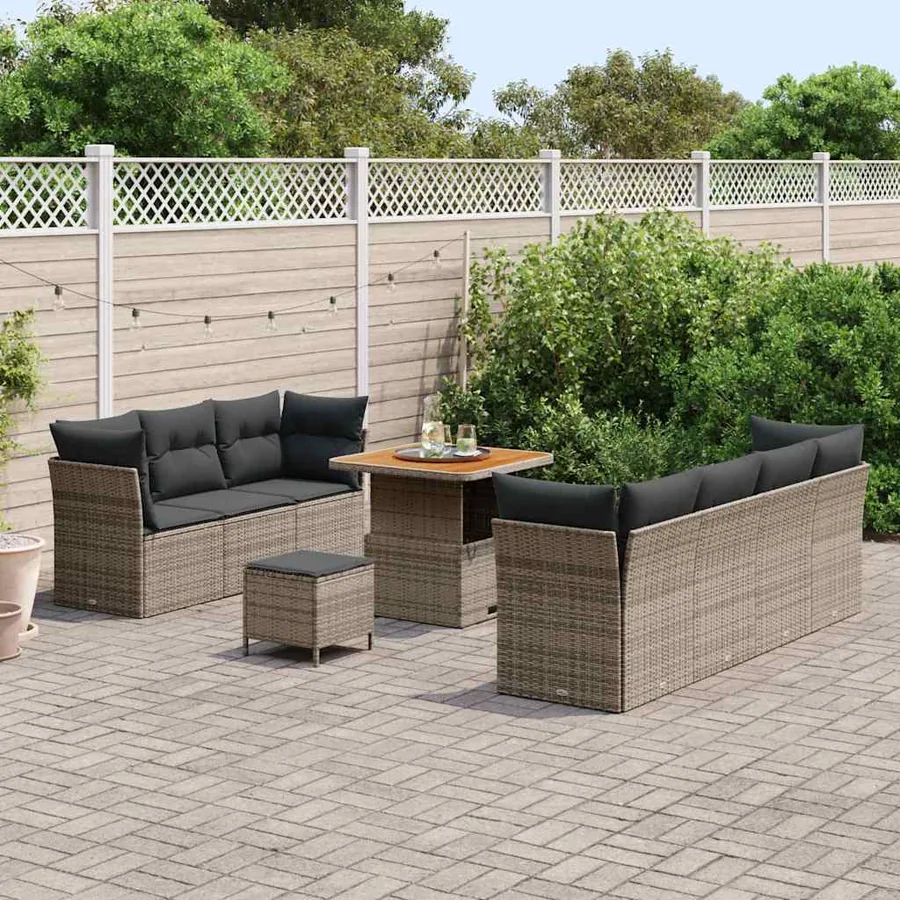 Ensemble de canapé de jardin 10 pcs Gris polyrotin - 3