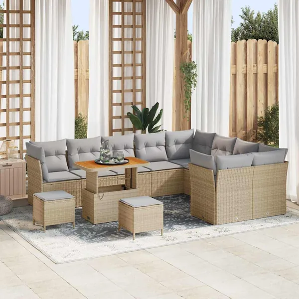 Ensemble de canapé de jardin 12 pcs Beige polyrotin