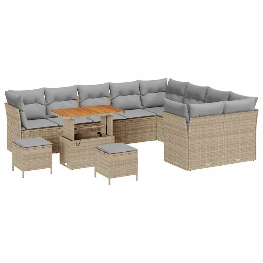 Ensemble de canapé de jardin 12 pcs Beige polyrotin - 2