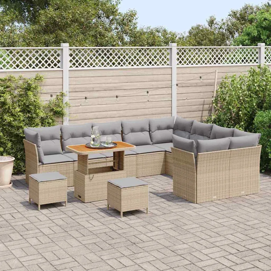 Ensemble de canapé de jardin 12 pcs Beige polyrotin - 3
