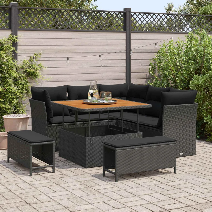 Ensemble de canapé de jardin 8 pcs Noir polyrotin