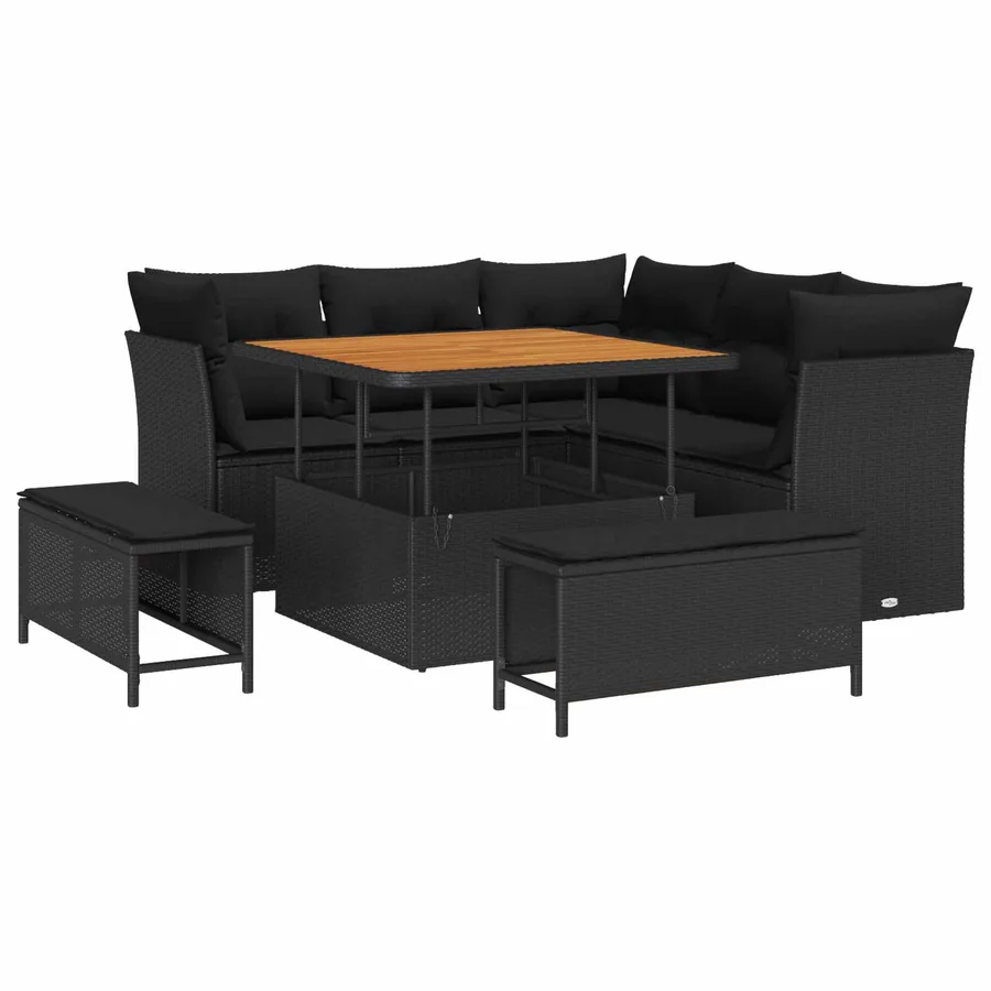 Ensemble de canapé de jardin 8 pcs Noir polyrotin - 2