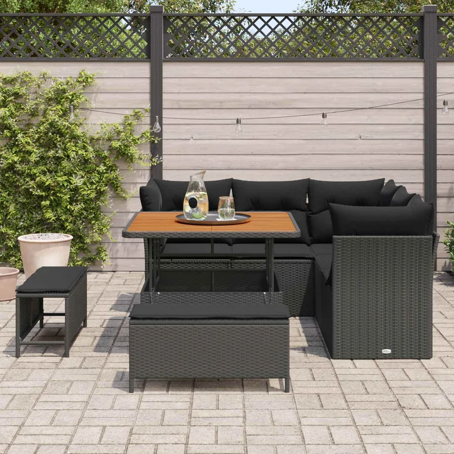 Ensemble de canapé de jardin 8 pcs Noir polyrotin - 3