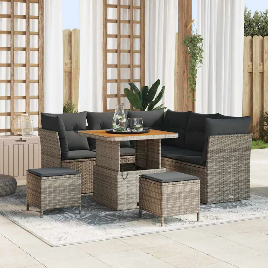 Ensemble de canapé de jardin 8 pcs Gris polyrotin