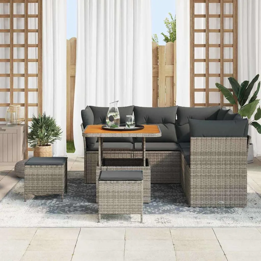Ensemble de canapé de jardin 8 pcs Gris polyrotin - 3