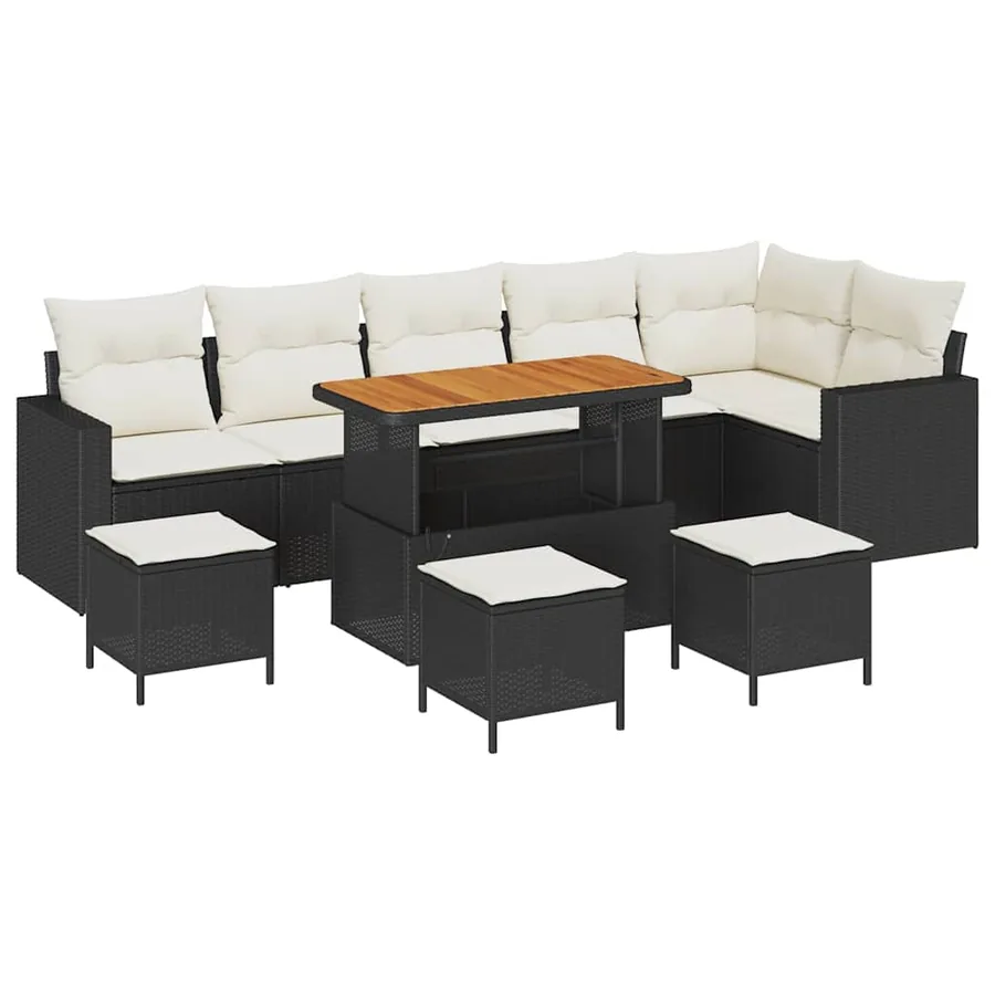 Ensemble de canapé de jardin 10 pcs Noir polyrotin - 2