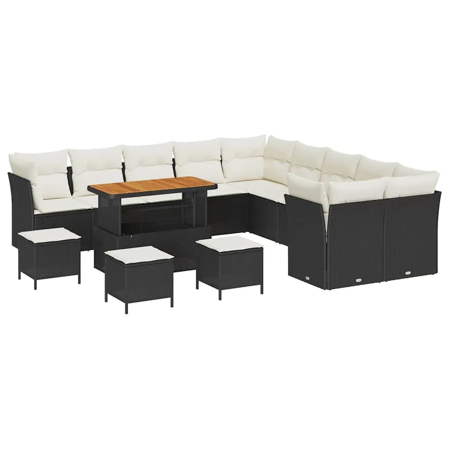 Ensemble de canapé de jardin 14 pcs Noir polyrotin - 2