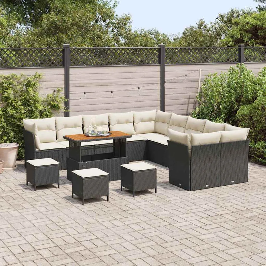 Ensemble de canapé de jardin 14 pcs Noir polyrotin - 3