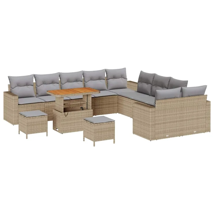 Ensemble de canapé de jardin 13 pcs Beige polyrotin - 2