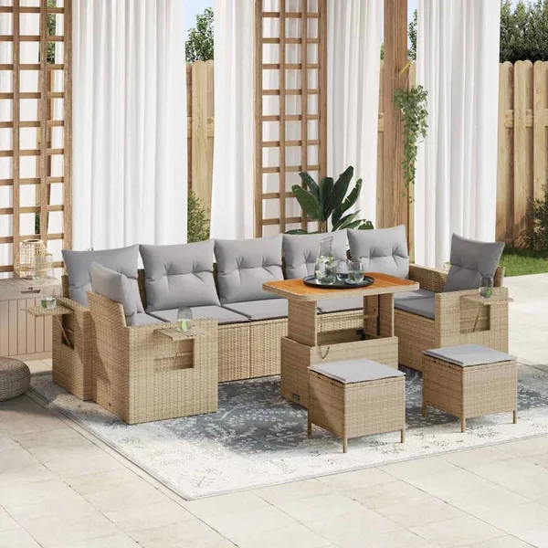 Ensemble de canapé de jardin 10 pcs Beige polyrotin