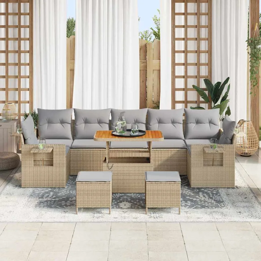 Ensemble de canapé de jardin 10 pcs Beige polyrotin - 3