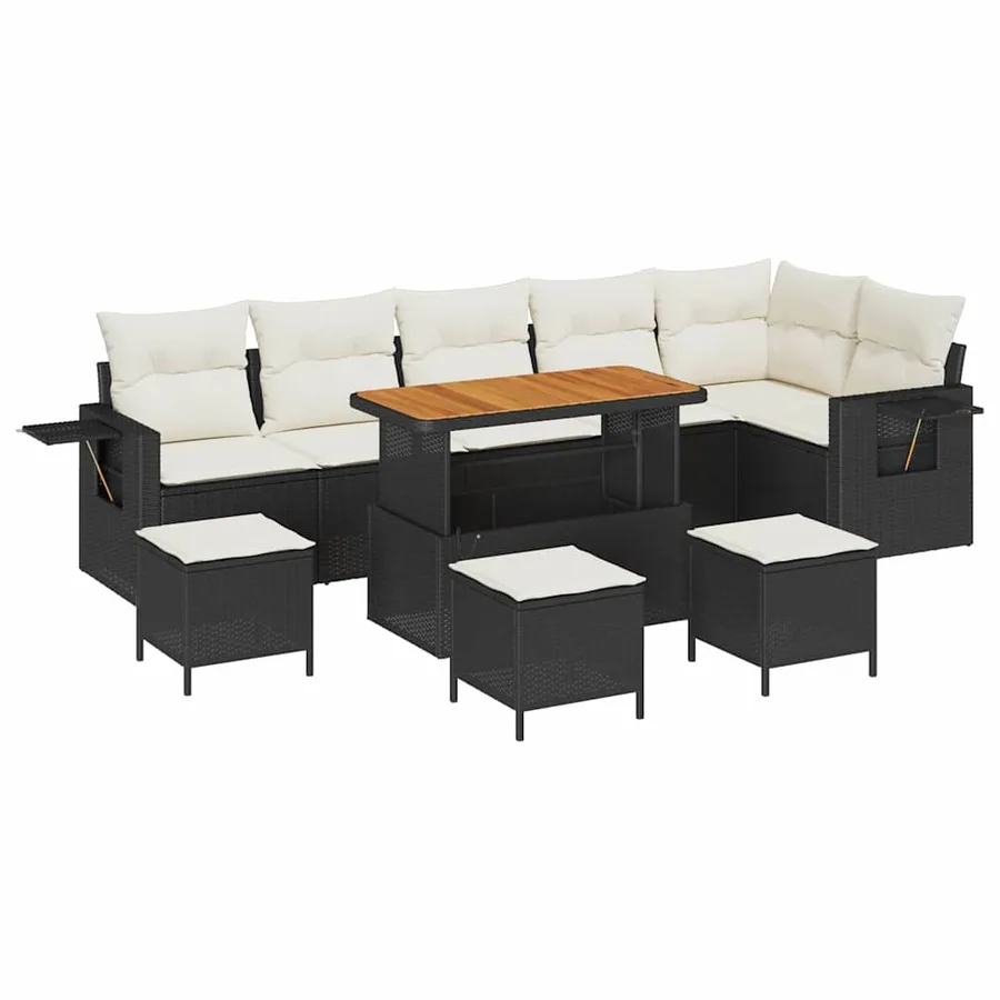 Ensemble de canapé de jardin 10 pcs Noir polyrotin - 2