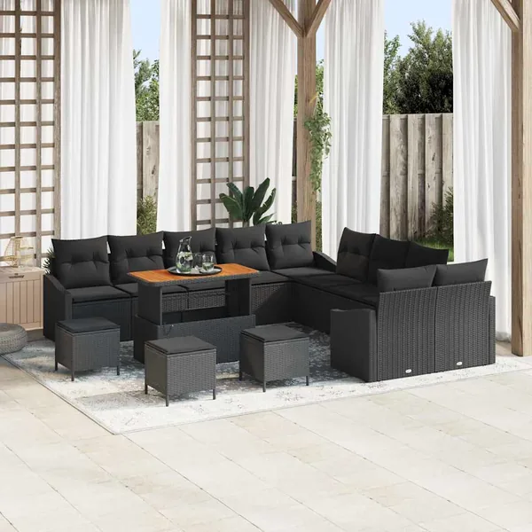 Ensemble de canapé de jardin 13 pcs Noir Poly rotin