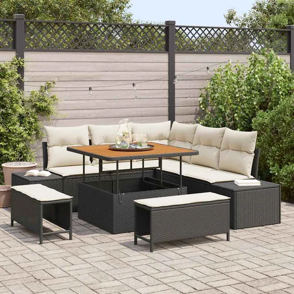 Ensemble de canapé de jardin avec coussin 8 pcs Noir Poly rotin