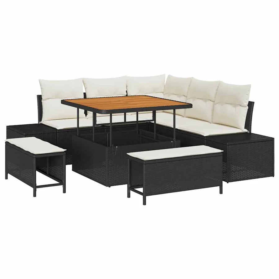 Ensemble de canapé de jardin avec coussin 8 pcs Noir Poly rotin - 2