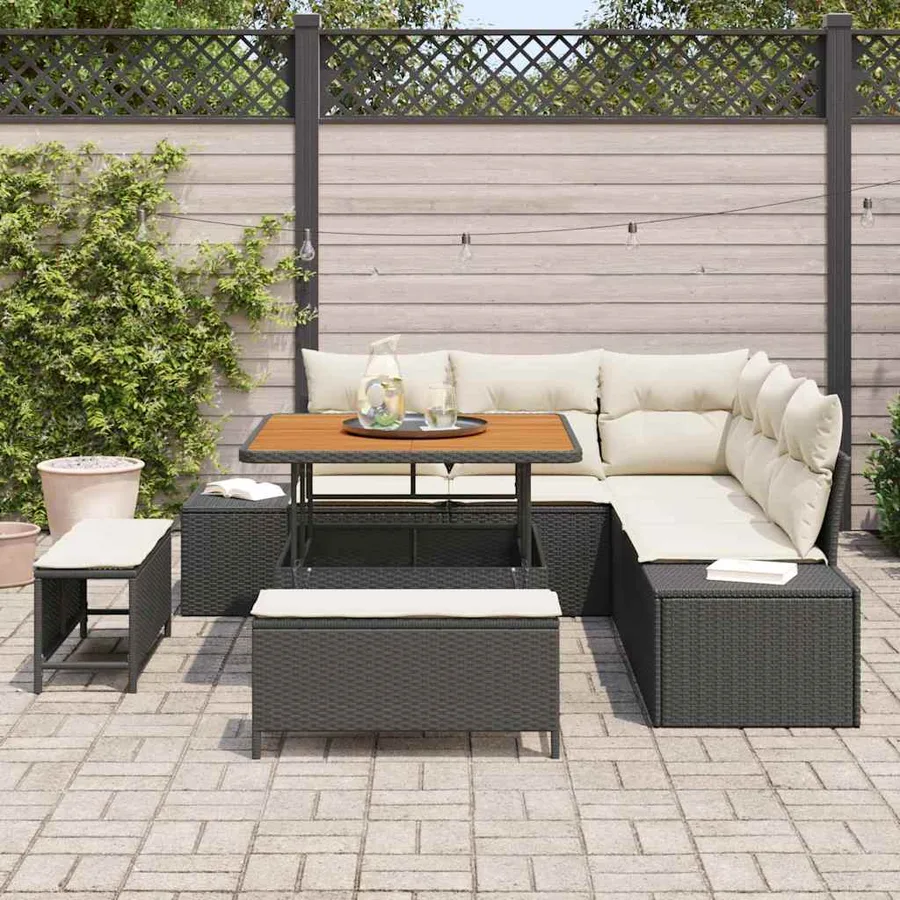Ensemble de canapé de jardin avec coussin 8 pcs Noir Poly rotin - 3