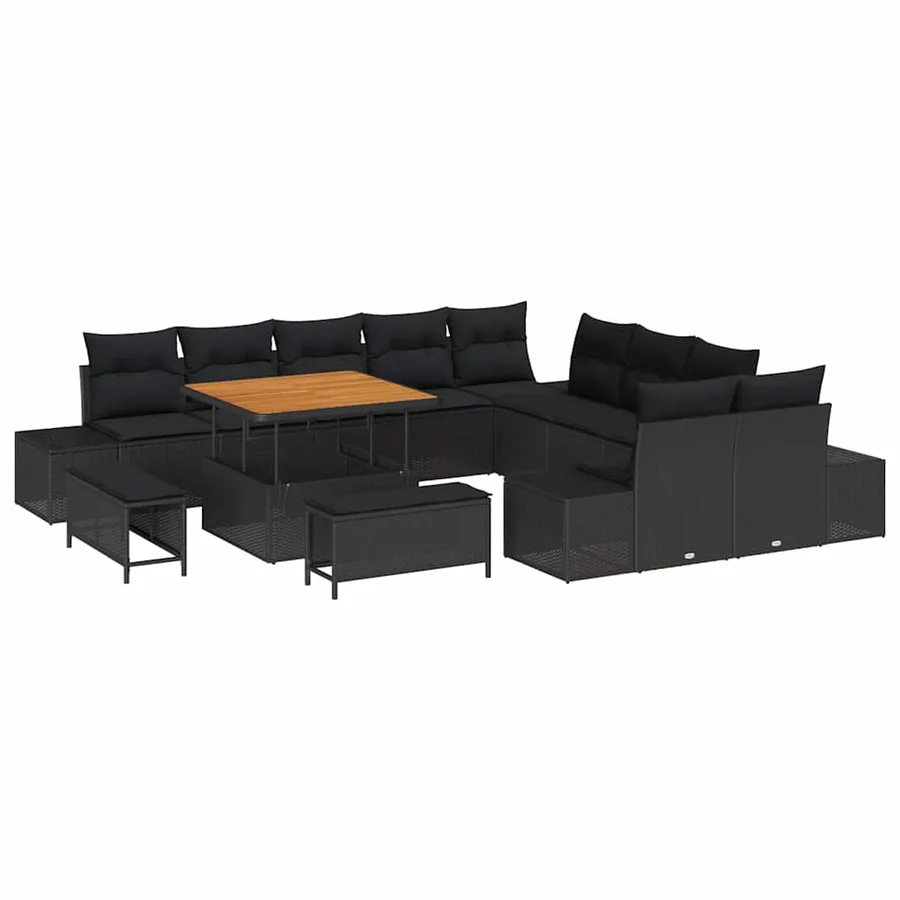 Ensemble de canapé de jardin 13 pcs Noir Poly rotin - 2