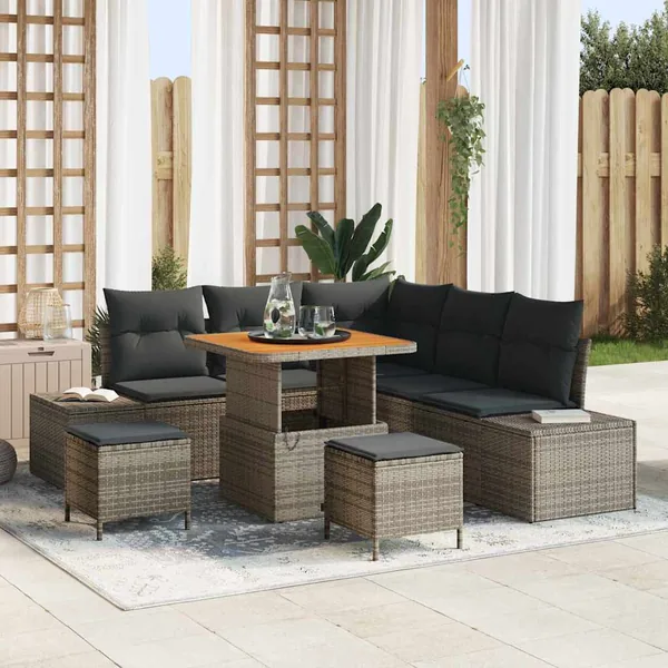 Ensemble de canapé de jardin avec coussin 8 pcs Gris Poly rotin