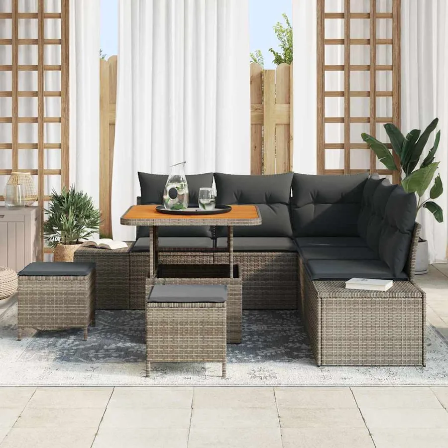 Ensemble de canapé de jardin avec coussin 8 pcs Gris Poly rotin - 3