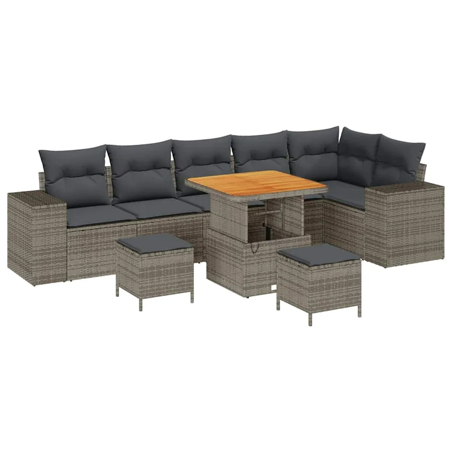 Ensemble de canapé de jardin avec coussin 9 pcs Gris polyrotin - 2