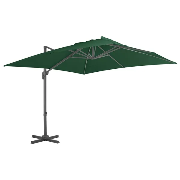 Parasol de jardin en porte-à-faux et poteau en aluminium vert