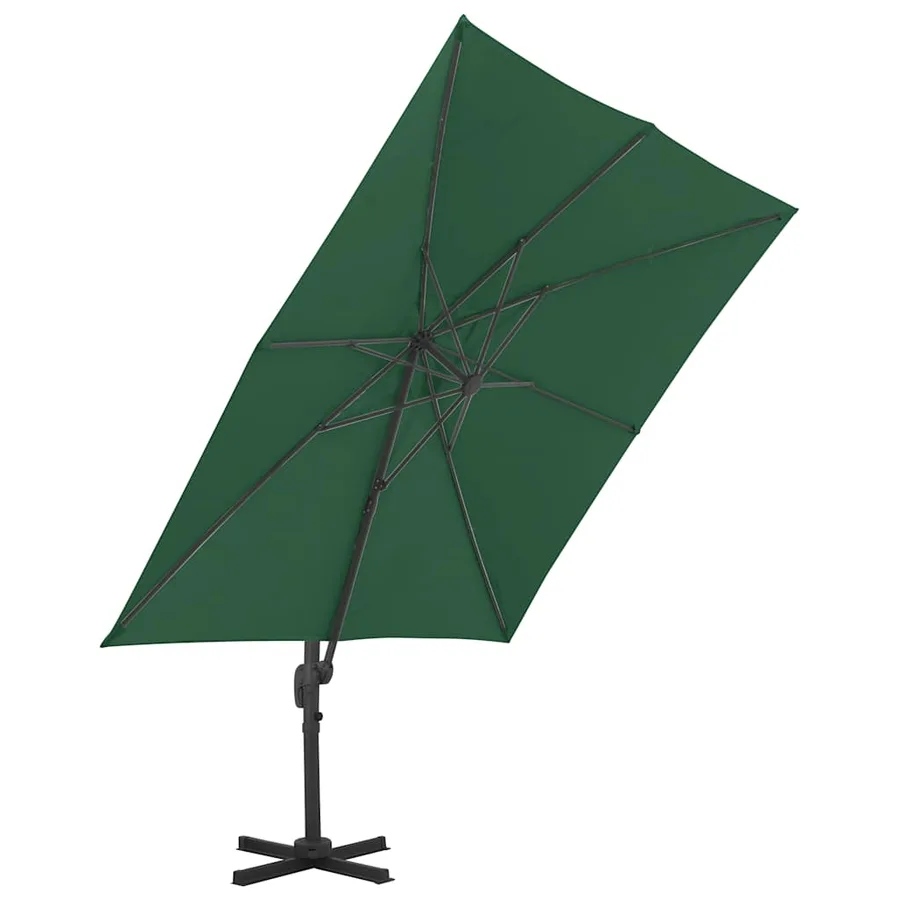 Parasol de jardin en porte-à-faux et poteau en aluminium vert - 3