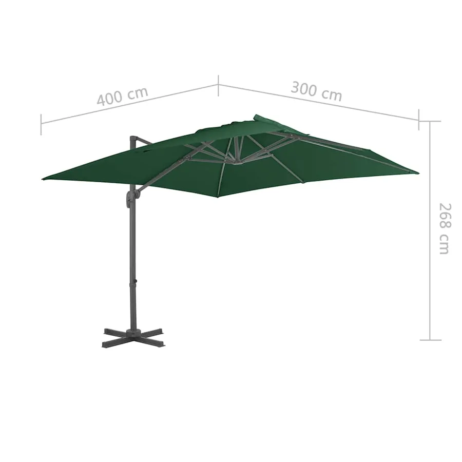 Parasol de jardin en porte-à-faux et poteau en aluminium vert - 9