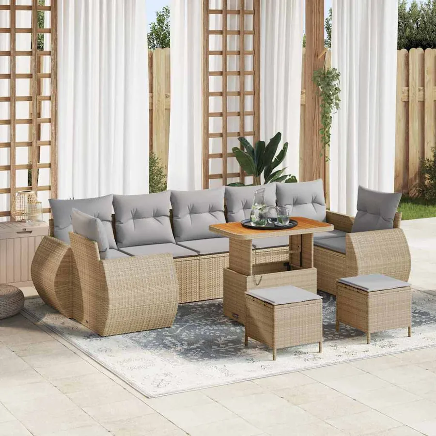 Ensemble de canapé de jardin 10 pcs Beige polyrotin