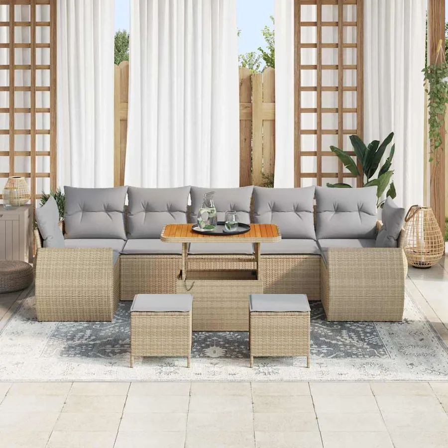 Ensemble de canapé de jardin 10 pcs Beige polyrotin - 3
