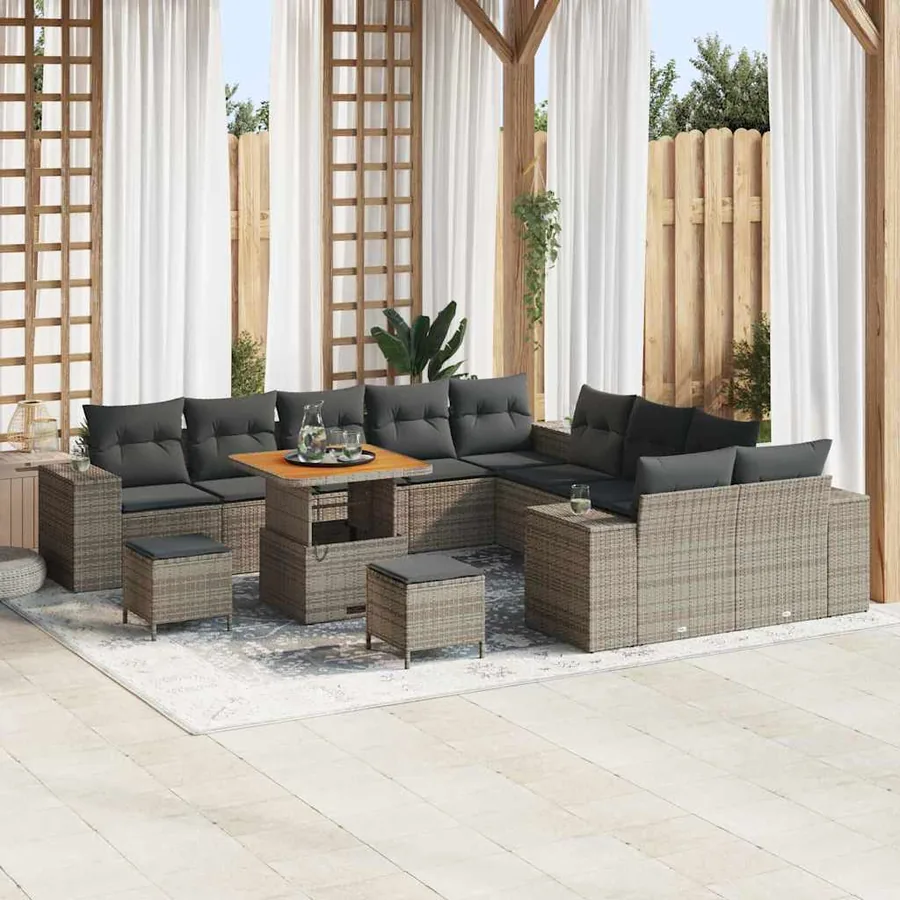 Ensemble de canapé de jardin avec coussin 13 pcs Gris polyrotin