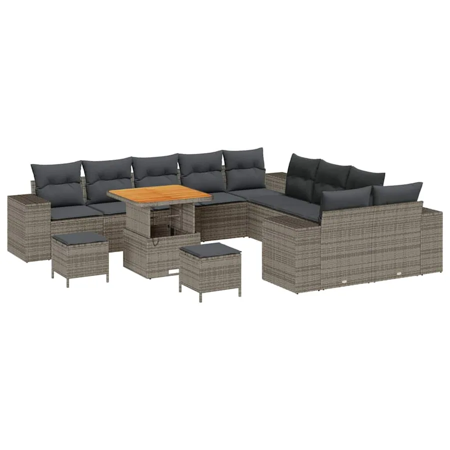Ensemble de canapé de jardin avec coussin 13 pcs Gris polyrotin - 2
