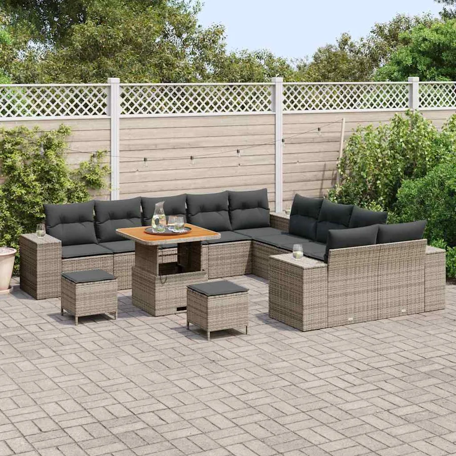Ensemble de canapé de jardin avec coussin 13 pcs Gris polyrotin - 3