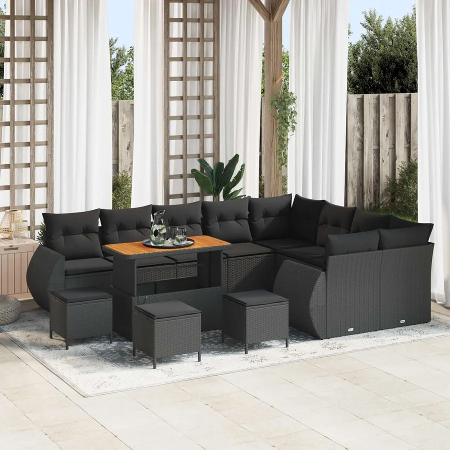 Ensemble de canapé de jardin 13 pcs Noir polyrotin