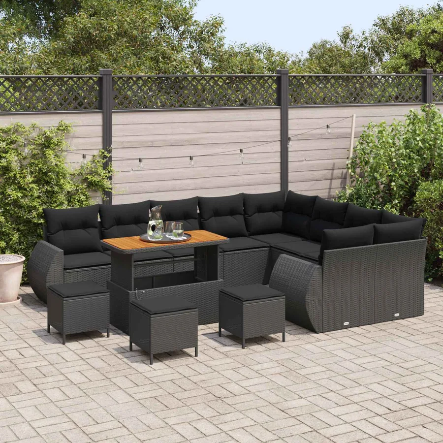 Ensemble de canapé de jardin 13 pcs Noir polyrotin - 3